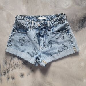 Blue Denim Butterfly Print Women Shorts